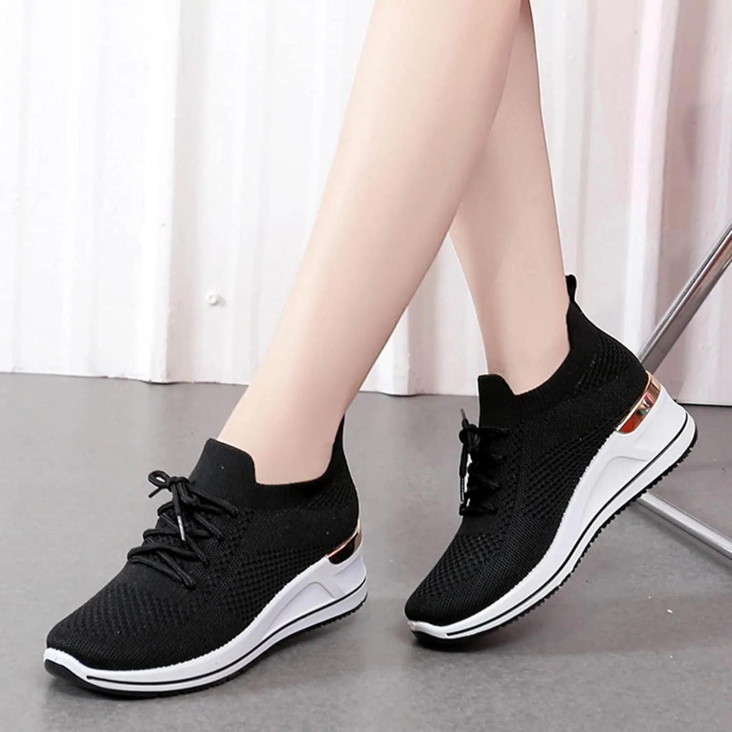 Women Lightweight Slip On Sneakers Casual Walking Shoes Comfortable Canvas Flats Non Slip Elastic Loafers