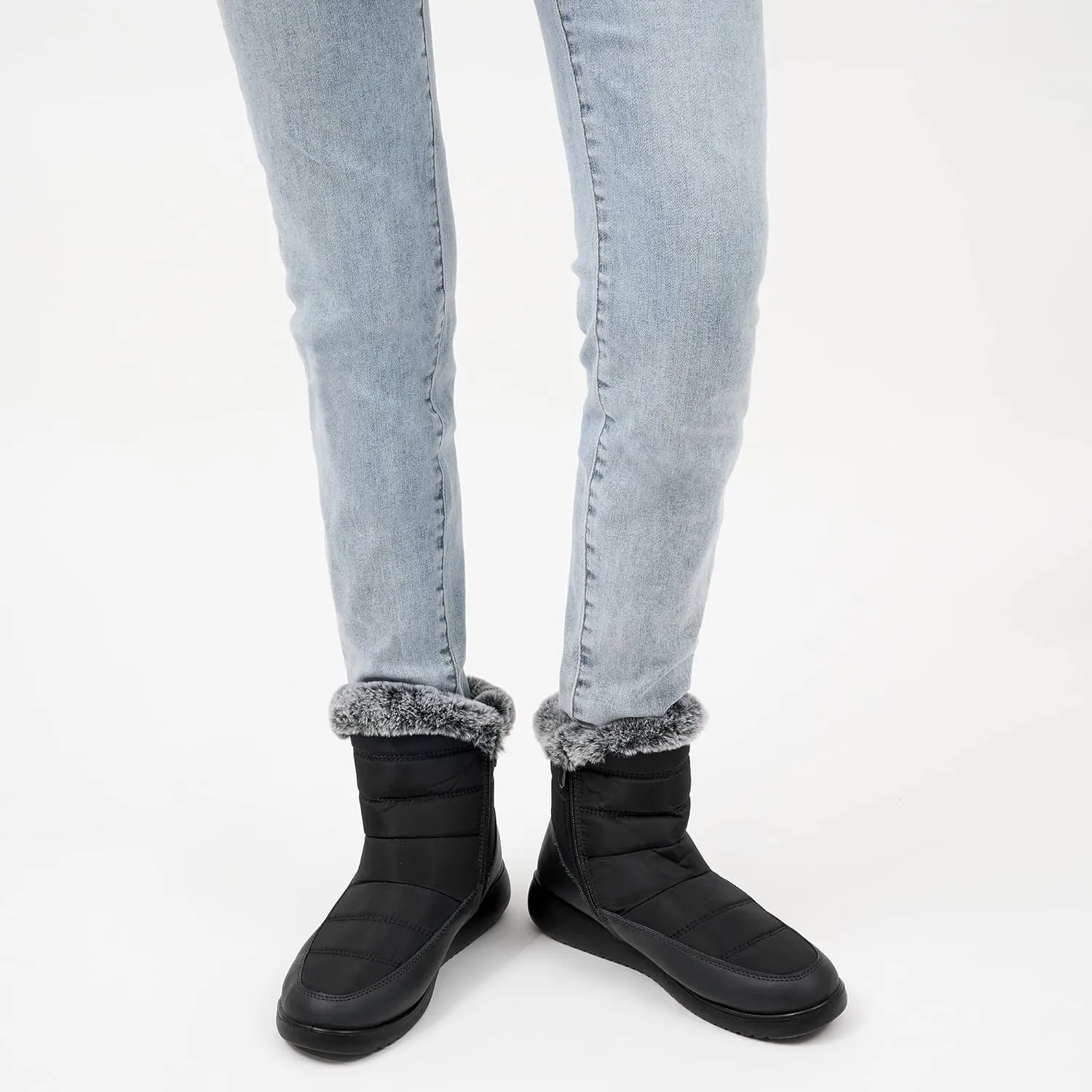 Women Winter Snow Boots Waterproof: Mid Calf Womens Boots with Fur Lined Anti Slip Zipper Booties Comfortale Outdoor Shoes