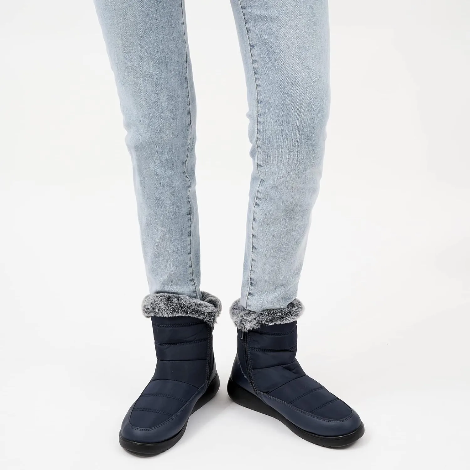 Women Winter Snow Boots Waterproof: Mid Calf Womens Boots with Fur Lined Anti Slip Zipper Booties Comfortale Outdoor Shoes