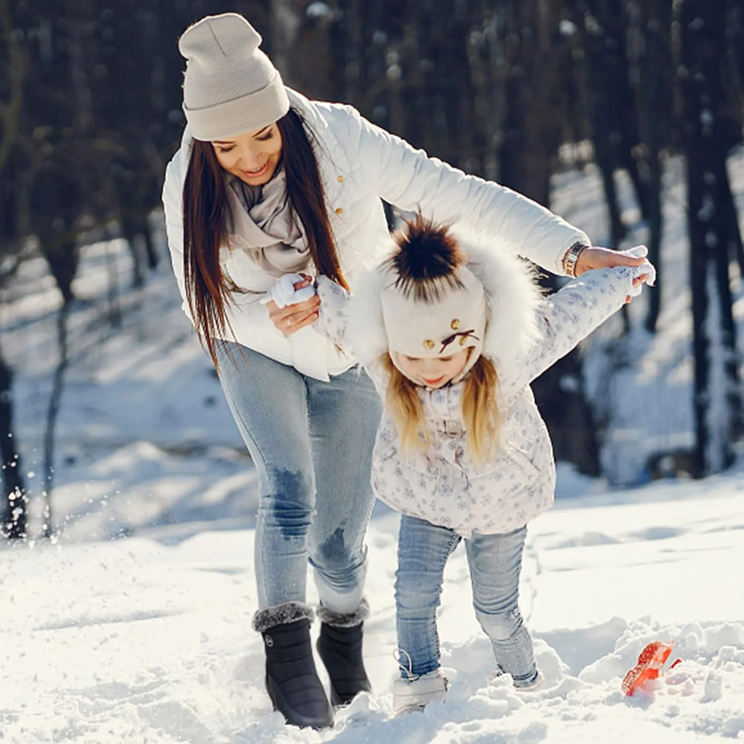 Women Winter Snow Boots Waterproof: Mid Calf Womens Boots with Fur Lined Anti Slip Zipper Booties Comfortale Outdoor Shoes