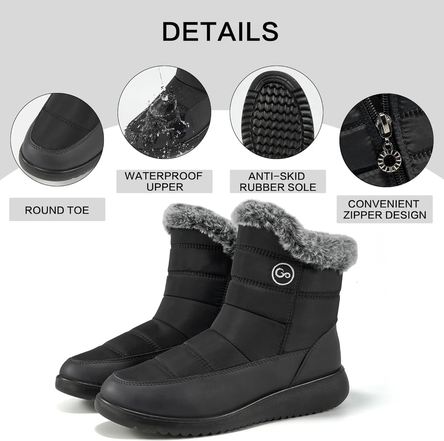 Women Winter Snow Boots Waterproof: Mid Calf Womens Boots with Fur Lined Anti Slip Zipper Booties Comfortale Outdoor Shoes