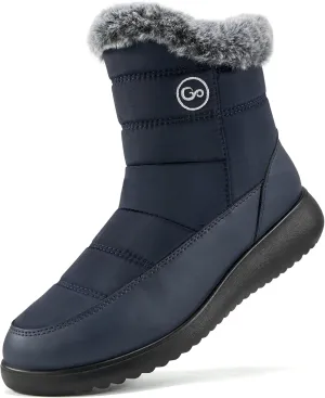 Women Winter Snow Boots Waterproof: Mid Calf Womens Boots with Fur Lined Anti Slip Zipper Booties Comfortale Outdoor Shoes