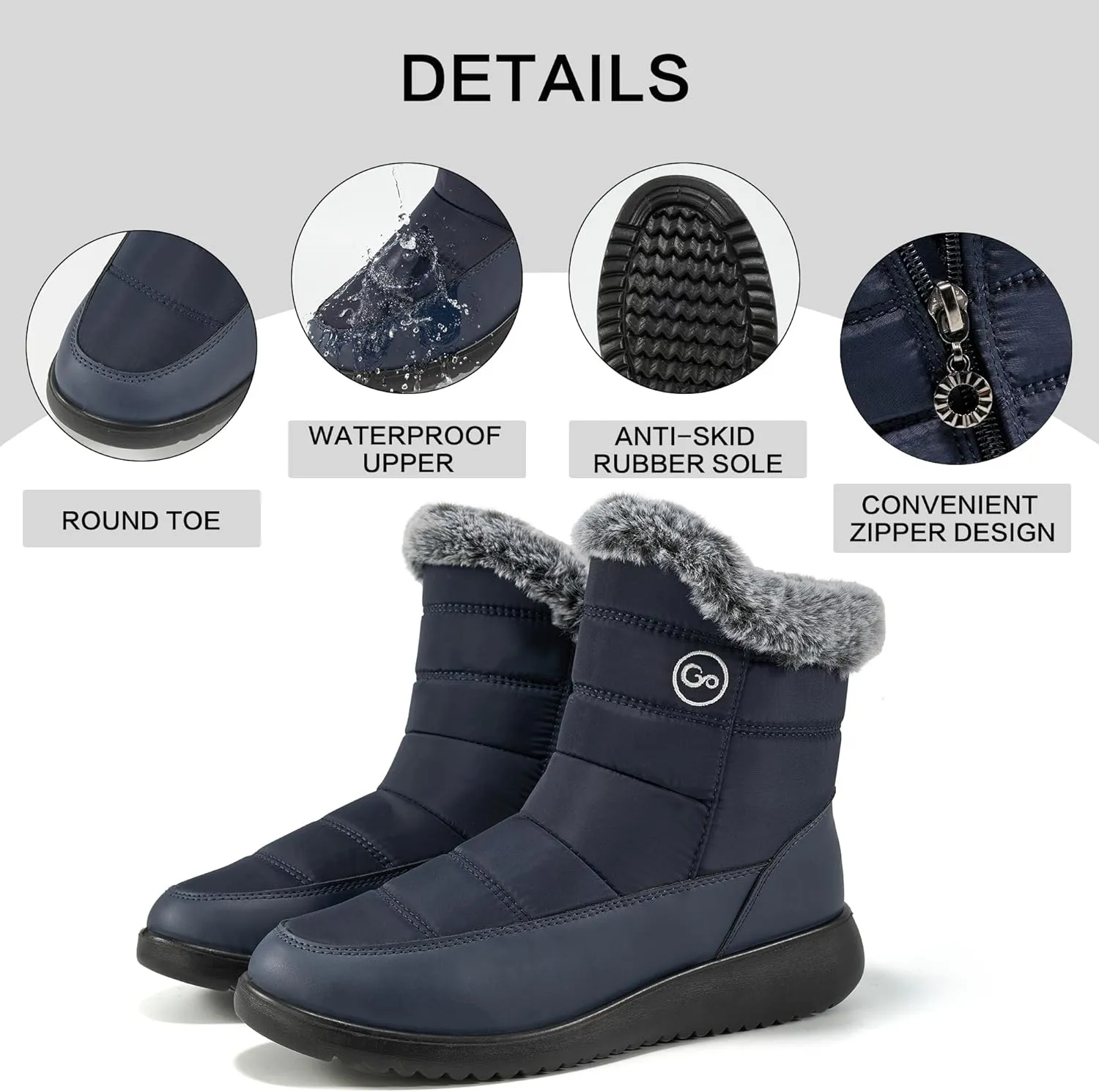 Women Winter Snow Boots Waterproof: Mid Calf Womens Boots with Fur Lined Anti Slip Zipper Booties Comfortale Outdoor Shoes