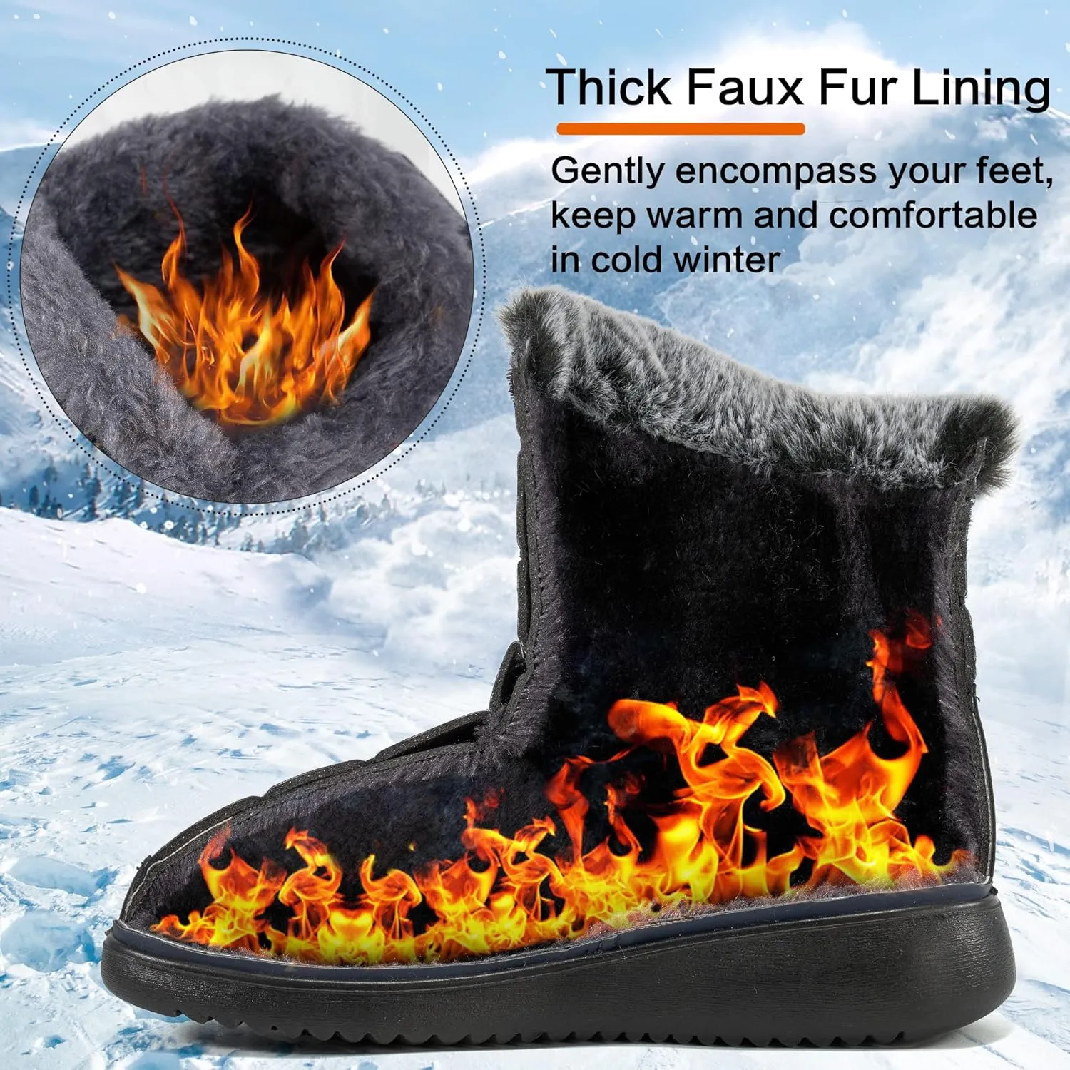 Women Winter Snow Boots Waterproof: Mid Calf Womens Boots with Fur Lined Anti Slip Zipper Booties Comfortale Outdoor Shoes