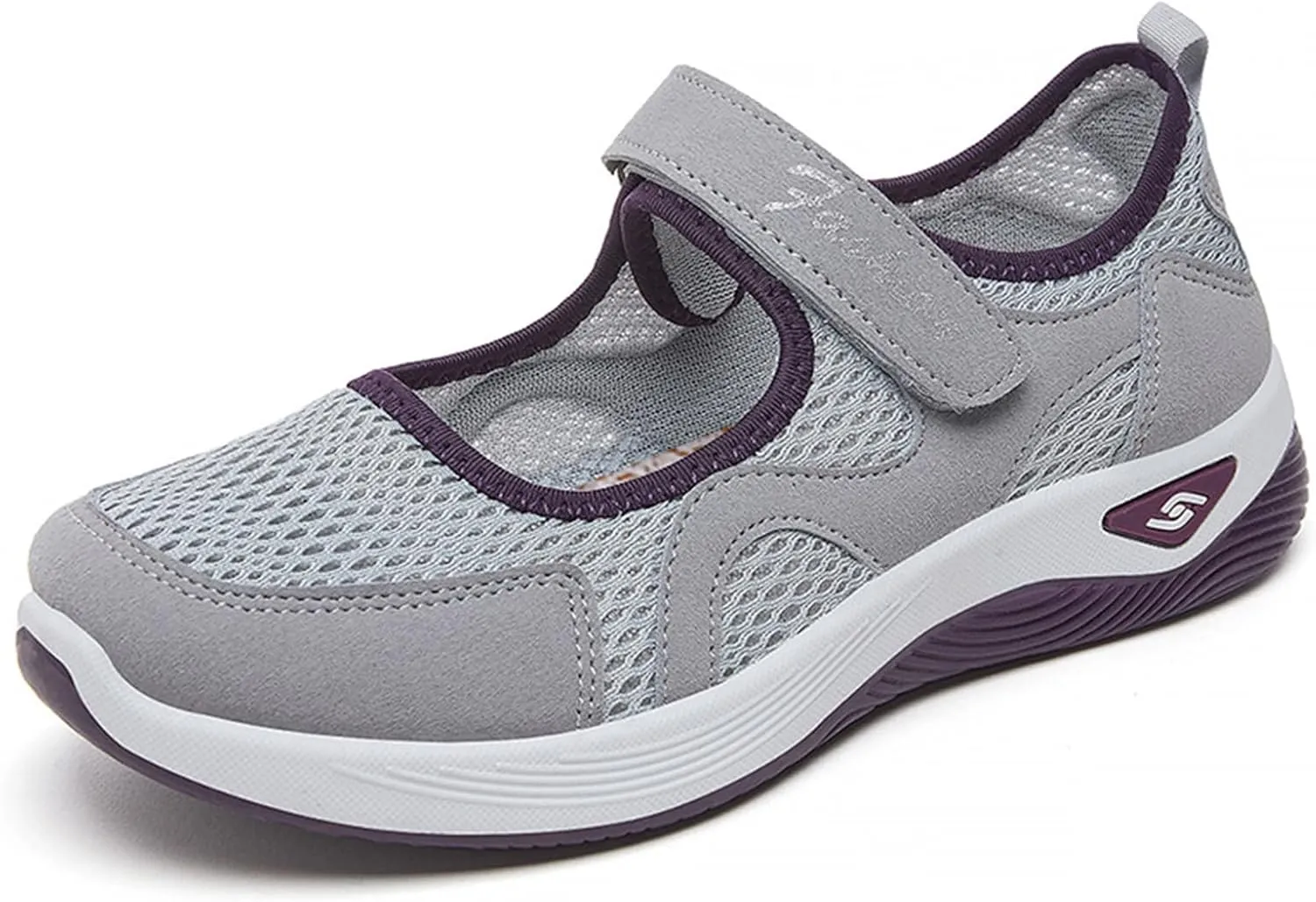 Womens Casual Sneakers Lightweight Flat Mary Jane Shoes Ladies Fashion Adjustable Easy On and Off Strap Working Nurse Shoes Mesh Breathable Walking Sneakers