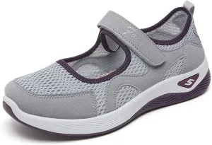 Womens Casual Sneakers Lightweight Flat Mary Jane Shoes Ladies Fashion Adjustable Easy On and Off Strap Working Nurse Shoes Mesh Breathable Walking Sneakers