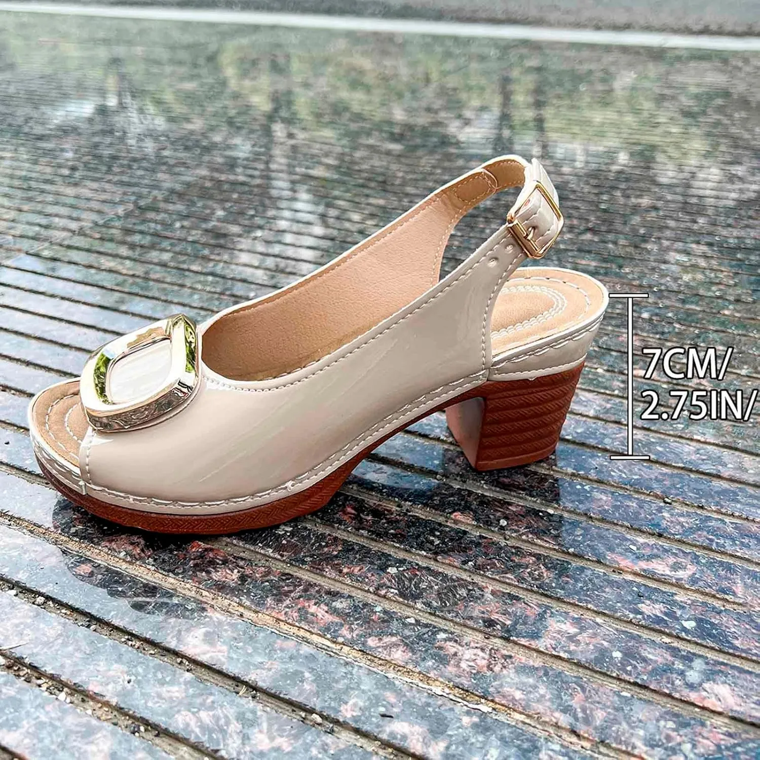 Women's Chunky Heel Sandals Square Toe Slingback Comfortable Leather Insole Adjustable Strap Casual Summer Shoes