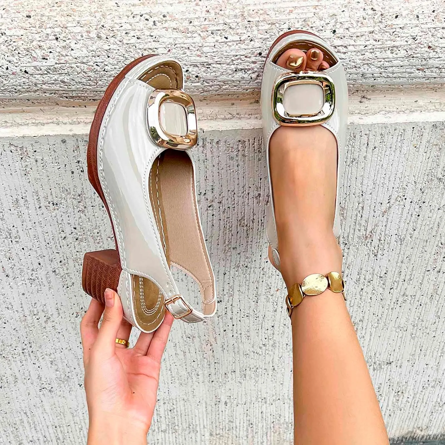 Women's Chunky Heel Sandals Square Toe Slingback Comfortable Leather Insole Adjustable Strap Casual Summer Shoes