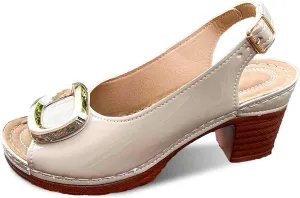 Women's Chunky Heel Sandals Square Toe Slingback Comfortable Leather Insole Adjustable Strap Casual Summer Shoes