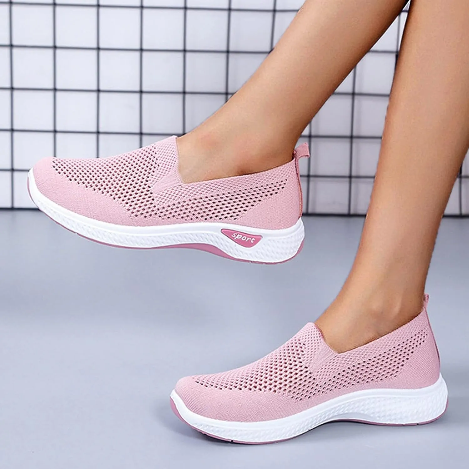 Womens Flat Slip On Shoes Casual Walking Sneakers Lightweight Canvas Comfortable Elastic Non Slip Loafers