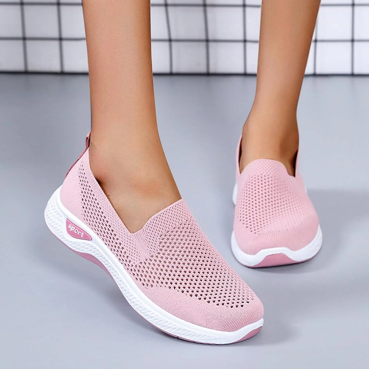 Womens Flat Slip On Shoes Casual Walking Sneakers Lightweight Canvas Comfortable Elastic Non Slip Loafers