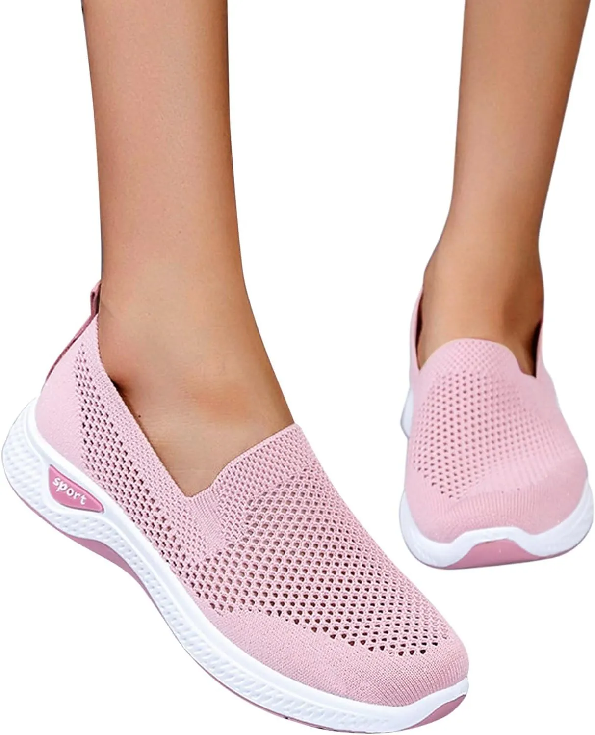 Womens Flat Slip On Shoes Casual Walking Sneakers Lightweight Canvas Comfortable Elastic Non Slip Loafers