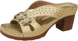 Women's Platform Chunky Heels Sandals Lightweight Hollow Out Sandal Casual Summer Mules Slip-on Shoes Wedding Party Shoes Summer Comfortable Slides Wedge Flower Slippers