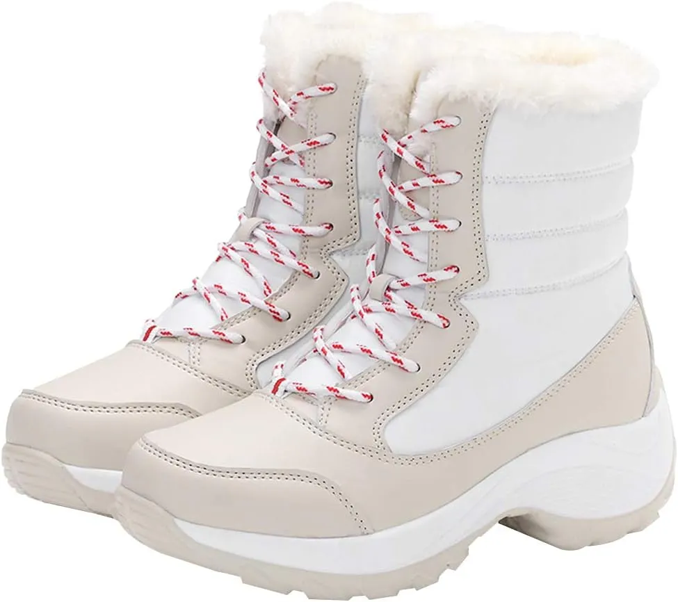 Women's Thermal Mid-Calf Snow Boots Waterproof Platform Lace-Up Winter Outdoor Shoes