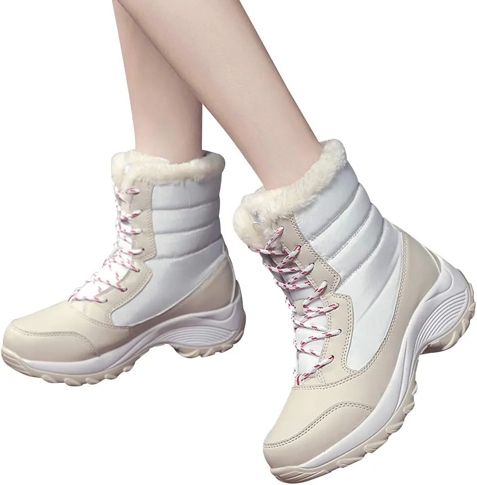 Women's Thermal Mid-Calf Snow Boots Waterproof Platform Lace-Up Winter Outdoor Shoes