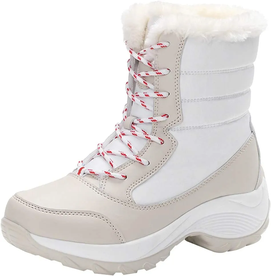Women's Thermal Mid-Calf Snow Boots Waterproof Platform Lace-Up Winter Outdoor Shoes