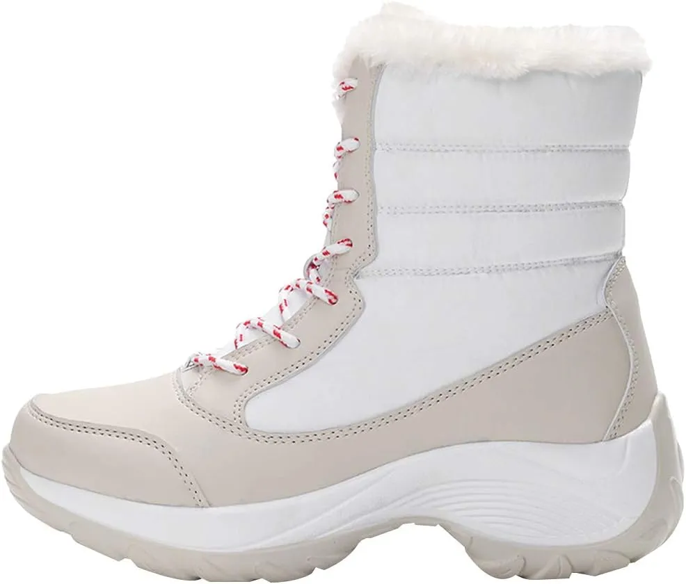 Women's Thermal Mid-Calf Snow Boots Waterproof Platform Lace-Up Winter Outdoor Shoes