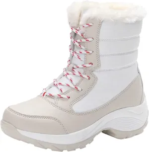 Women's Thermal Mid-Calf Snow Boots Waterproof Platform Lace-Up Winter Outdoor Shoes