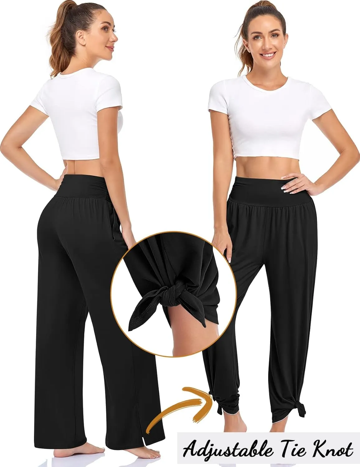 Womens Wide Leg Yoga Pants High Waisted Side Slit Joggers Casual Loose Lounge Sweatpants with Pockets- 28" / 18" Inseam