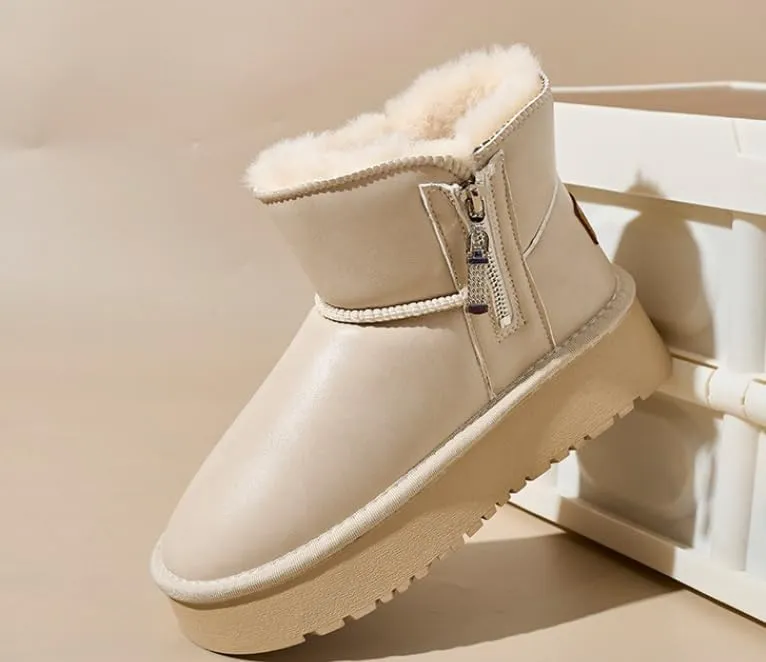 Womens Winter Snow Boots: Women Ankle Booties Warm Fur Lined Waterproof Insulated Slip On Outdoor Shoes