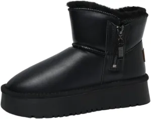 Womens Winter Snow Boots: Women Ankle Booties Warm Fur Lined Waterproof Insulated Slip On Outdoor Shoes
