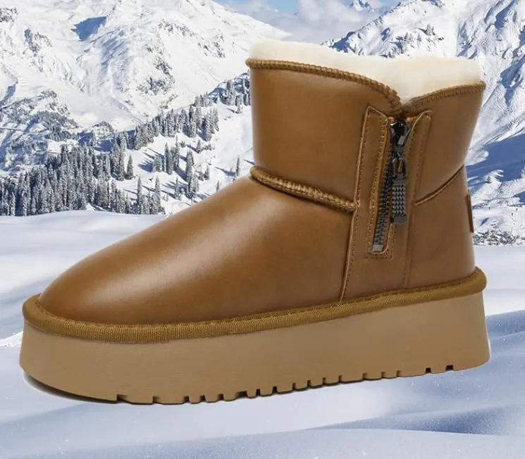 Womens Winter Snow Boots: Women Ankle Booties Warm Fur Lined Waterproof Insulated Slip On Outdoor Shoes