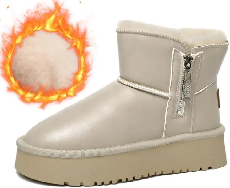 Womens Winter Snow Boots: Women Ankle Booties Warm Fur Lined Waterproof Insulated Slip On Outdoor Shoes