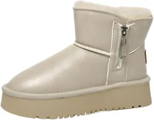 Womens Winter Snow Boots: Women Ankle Booties Warm Fur Lined Waterproof Insulated Slip On Outdoor Shoes