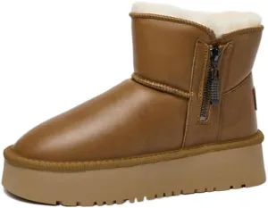 Womens Winter Snow Boots: Women Ankle Booties Warm Fur Lined Waterproof Insulated Slip On Outdoor Shoes