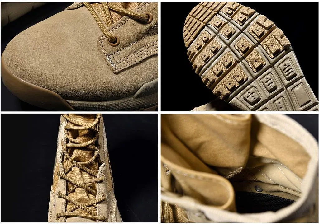 Wygwlg Men's Military Combat Boots Desert Action Combat Boot Lightweight Mountaineering Breathable Lace-up Shoes